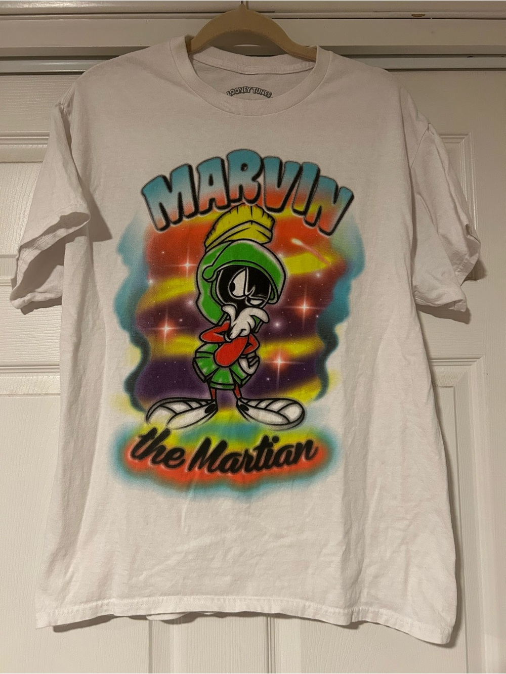 Marvin The Martian White T-Shirt Looney Tunes Size M/L 90s Style Airbrush Fresh